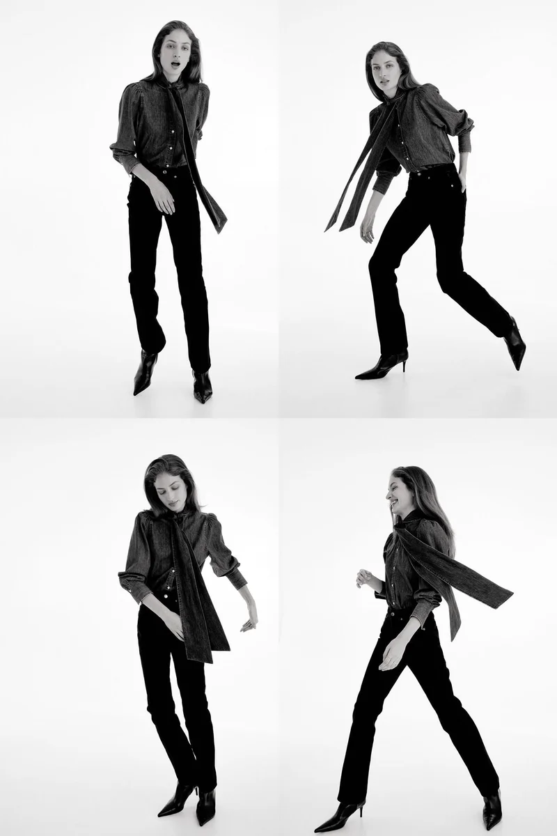 اتش اند ام بلوزة دنيم بتفاصيل وشاح